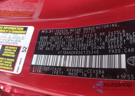 2025 Toyota Camry Se z USA, uszkodzony, nr VIN 4T1DAACK6SU135346